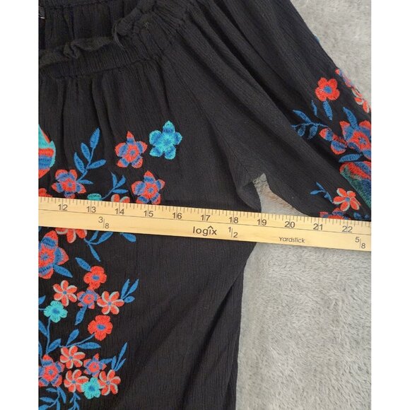 Staccato Shirt Womens Small Black Ruffled Floral Embroidered Boho Tunic Blouse - Picture 4 of 11